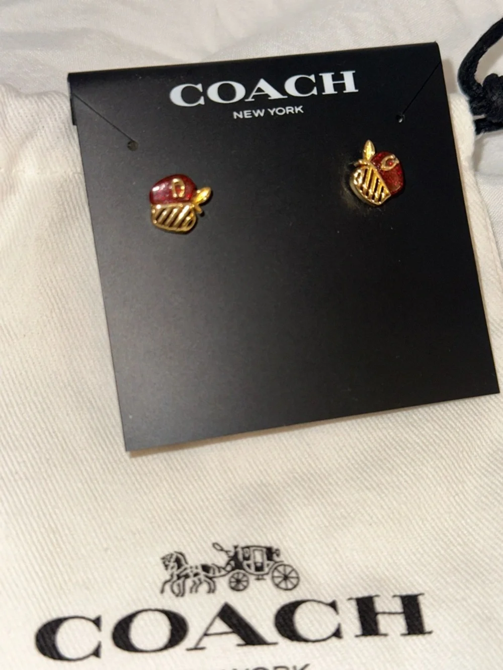 Coach Red & Gold Apple Stud Earrings - Picture 4 of 6
